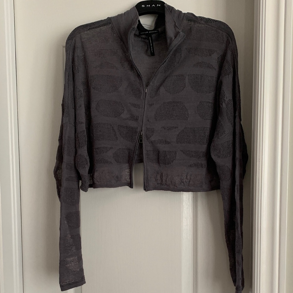 Sarah Pacini Lightweight Charcoal Gray Mesh Knitwear sweater with zipper